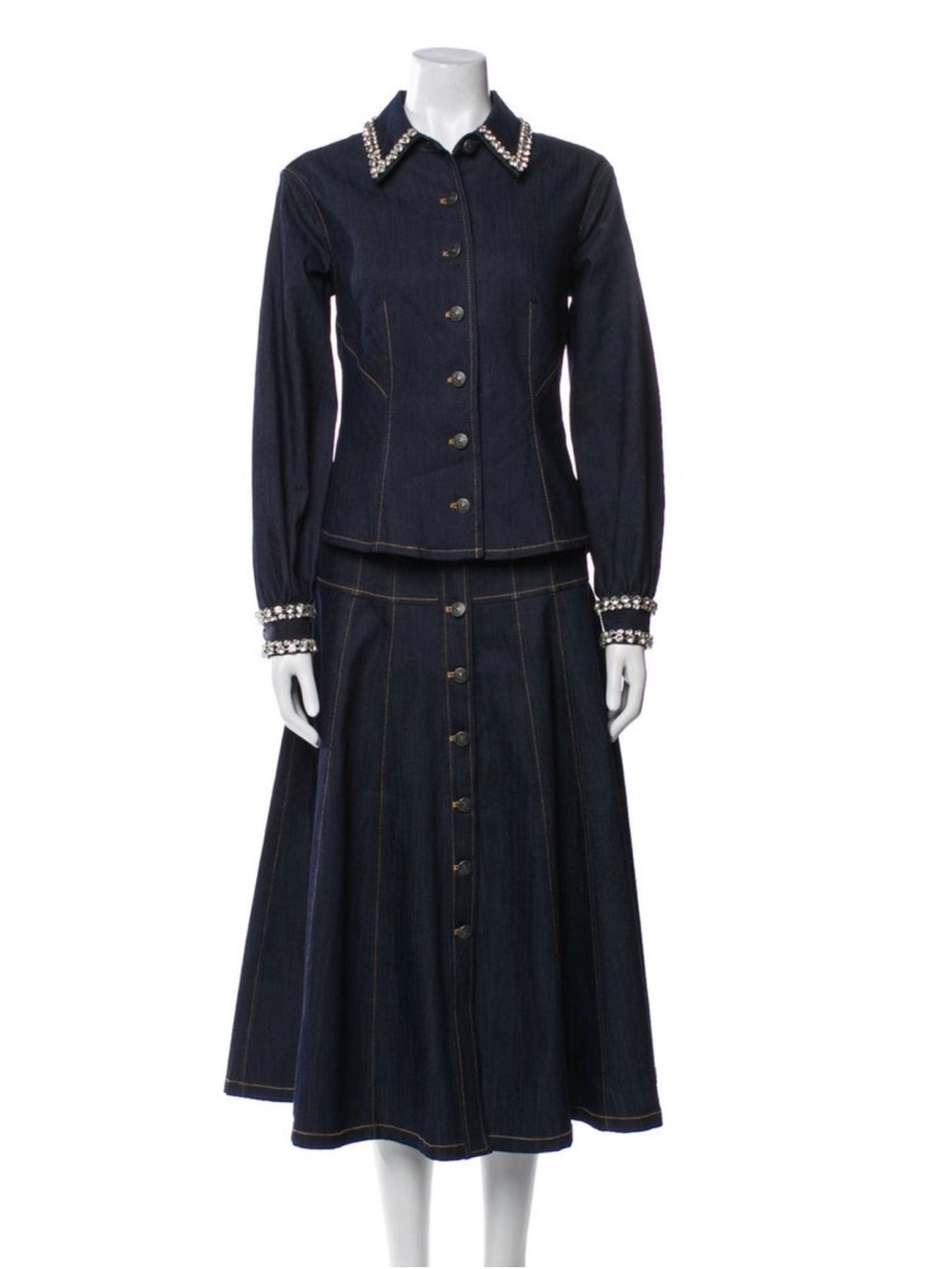 Cinq a sept Dark Blue Denim Jacket with Embellished Collar & Cuffs